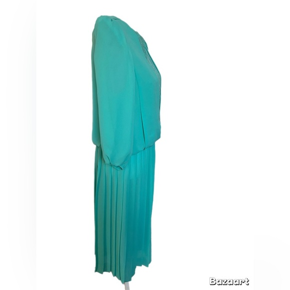 La Jones Of America Dress Size Missing See Descrip Turquoise 1/2 Sleeve Pleated - Picture 3 of 6